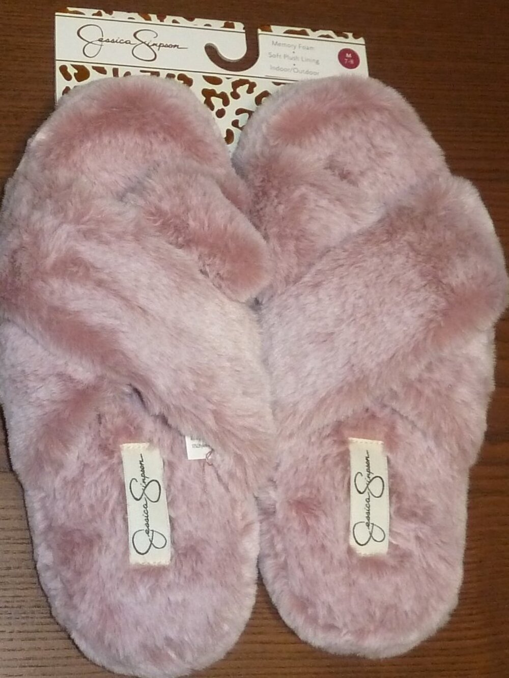 JS Jessica Simpson Tipped Fur Platform Cross Womens Pink Fuzzy Slippers Medium